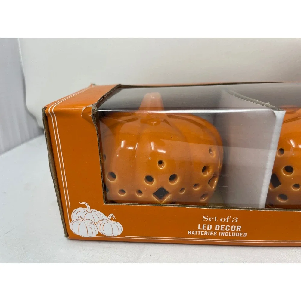 Martha Stewart Set of 3 LED Decor‎ Pumpkin Tealight Candle Holders Halloween